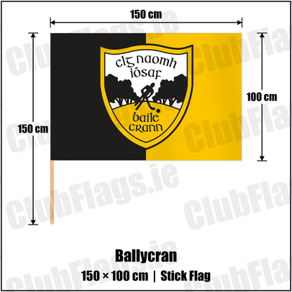 Ballycran 100cm x 150cm Stick Flag with the club crest and colours, Down GAA - ClubFlags.ie