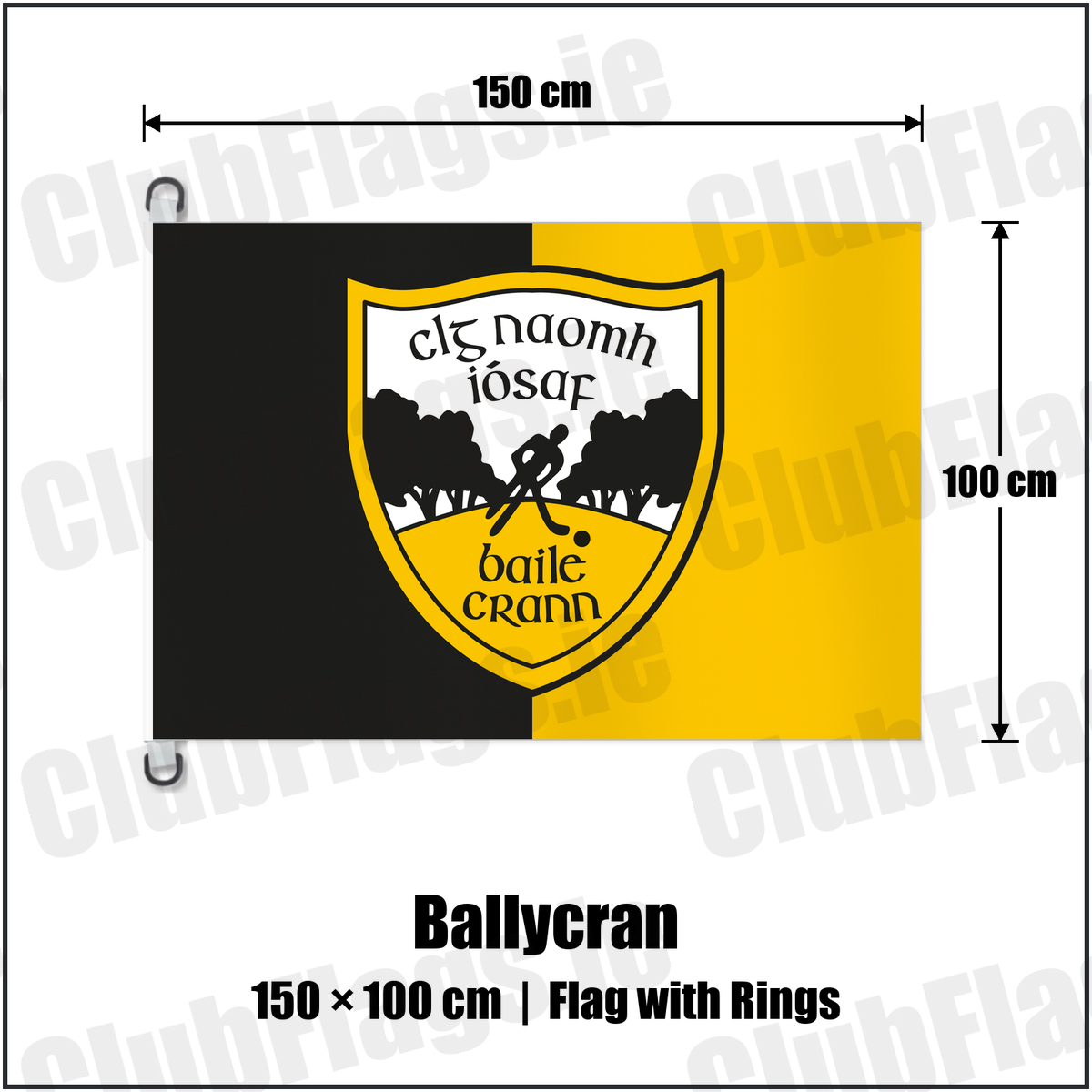 Ballycran 150cm x 100cm Flag Pole Flag with Rings with the club crest and colours, Down GAA - ClubFlags.ie