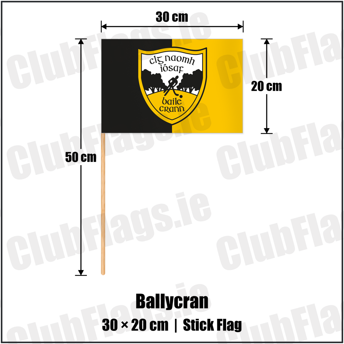 Ballycran 20cm x 30cm Stick Flag with the club crest and colours, Down GAA - ClubFlags.ie