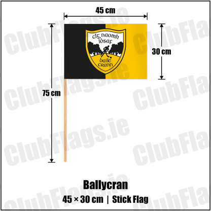 Ballycran 30cm x 45cm Stick Flag with the club crest and colours, Down GAA - ClubFlags.ie