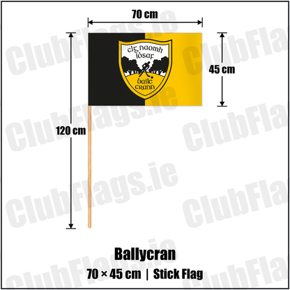 Ballycran 45cm x 70cm Stick Flag with the club crest and colours, Down GAA - ClubFlags.ie