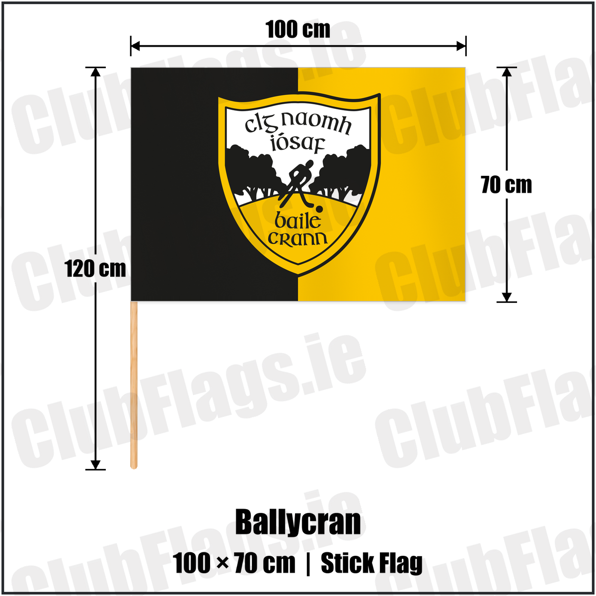 Ballycran 70cm x 100cm Stick Flag with the club crest and colours, Down GAA - ClubFlags.ie
