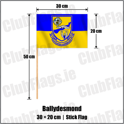 Ballydesmond 20cm x 30cm Stick Flag with the verified club crest and colours, Cork GAA - ClubFlags.ie