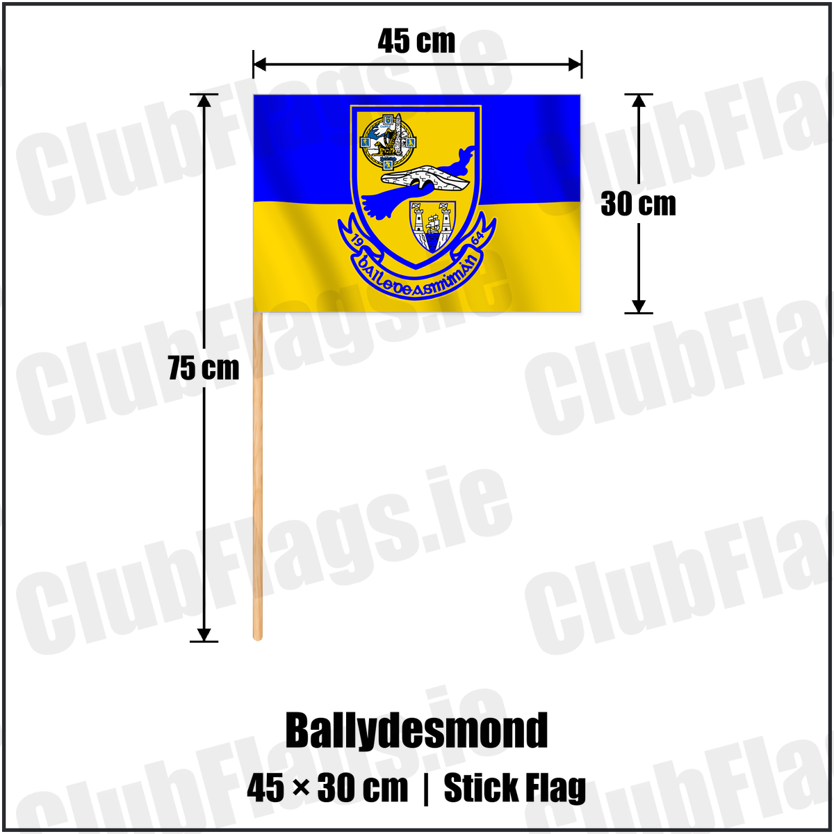 Ballydesmond 30cm x 45cm Stick Flag with the verified club crest and colours, Cork GAA - ClubFlags.ie
