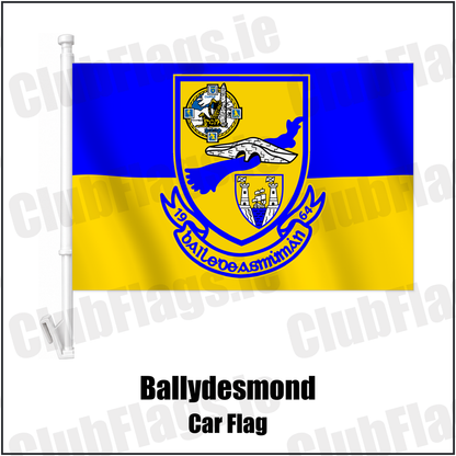 Ballydesmond Car Flag with the verified club crest and colours, Cork GAA - ClubFlags.ie