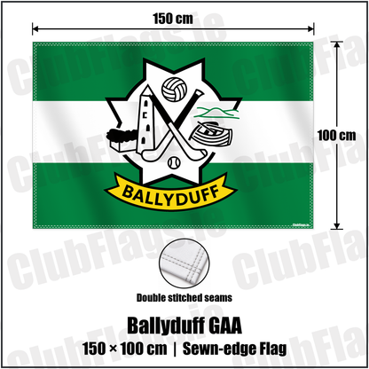 Ballyduff GAA 100cm x 150cm Flag (sewn on the edges) with the verified club crest and colours, Kerry GAA - ClubFlags.ie