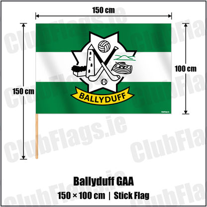 Ballyduff GAA 100cm x 150cm Stick Flag with the verified club crest and colours, Kerry GAA - ClubFlags.ie