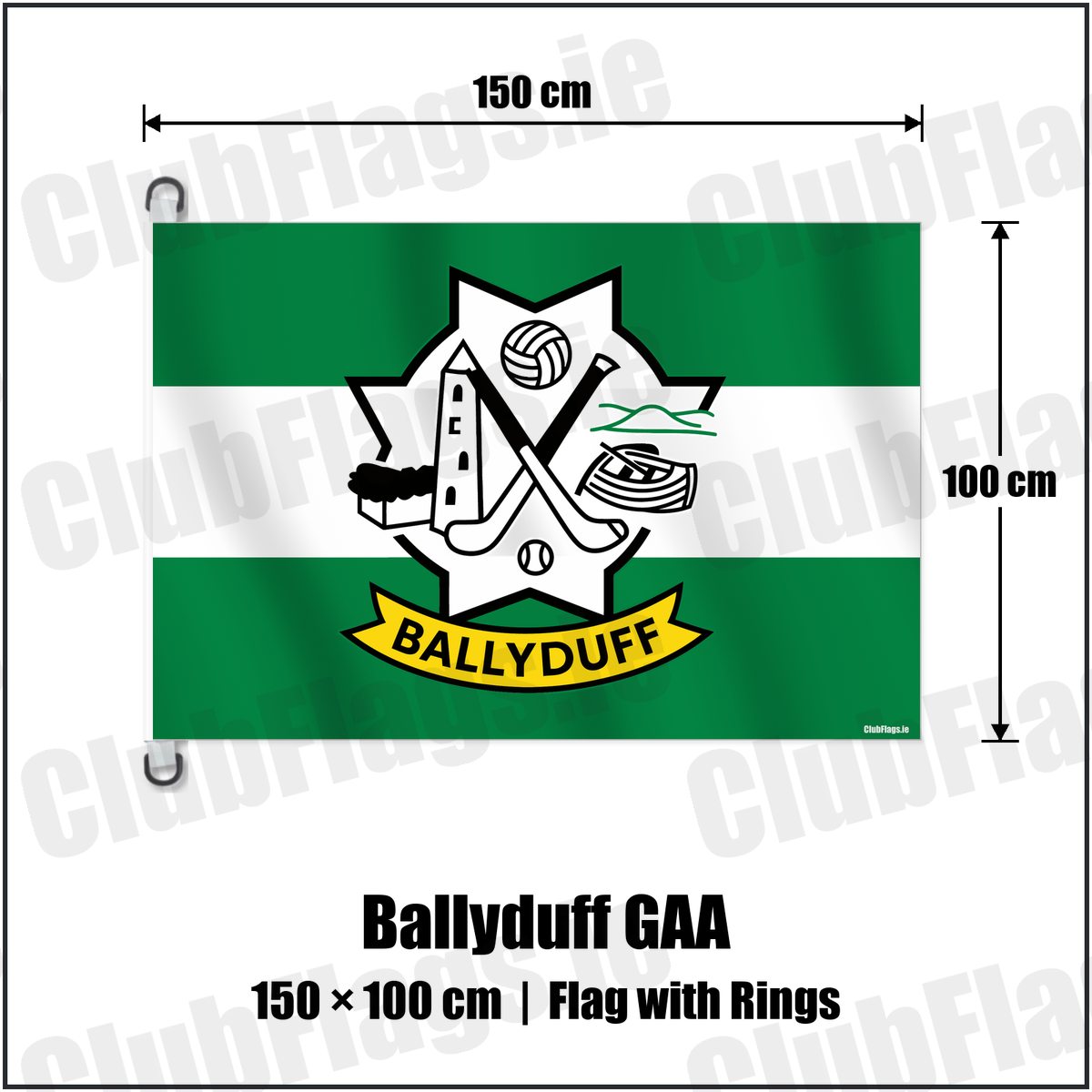 Ballyduff GAA 150cm x 100cm Flag Pole Flag with Rings with the verified club crest and colours, Kerry GAA - ClubFlags.ie