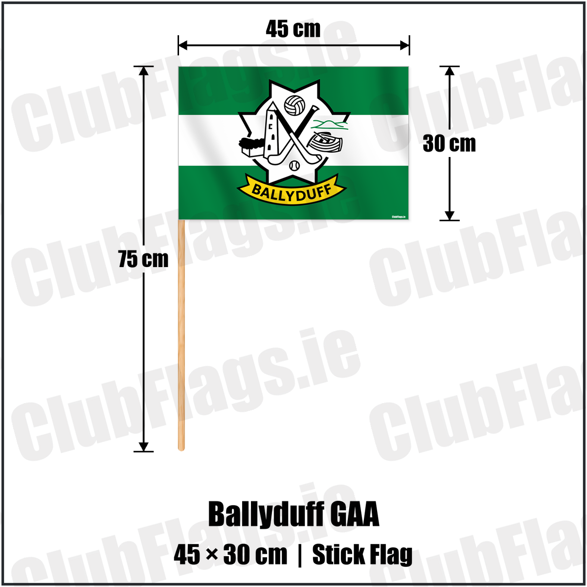 Ballyduff GAA 30cm x 45cm Stick Flag with the verified club crest and colours, Kerry GAA - ClubFlags.ie