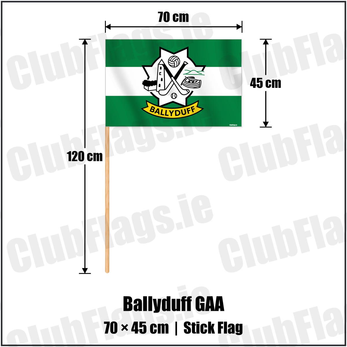 Ballyduff GAA 45cm x 70cm Stick Flag with the verified club crest and colours, Kerry GAA - ClubFlags.ie