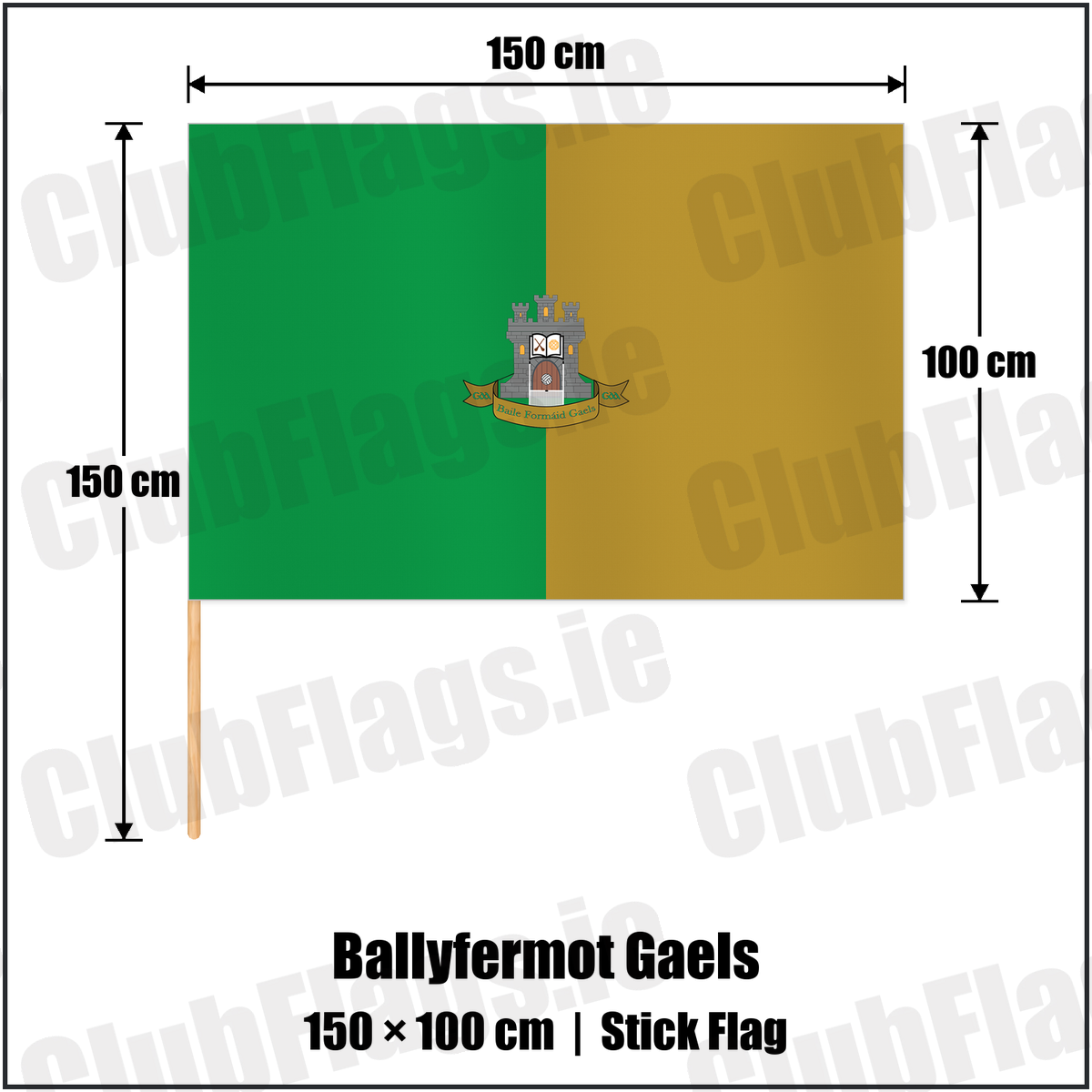 Ballyfermot Gaels 100cm x 150cm Stick Flag with the club crest and colours, Dublin GAA - ClubFlags.ie
