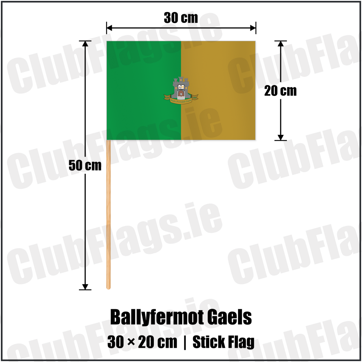 Ballyfermot Gaels 20cm x 30cm Stick Flag with the club crest and colours, Dublin GAA - ClubFlags.ie