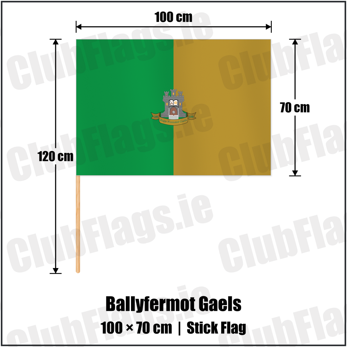 Ballyfermot Gaels 70cm x 100cm Stick Flag with the club crest and colours, Dublin GAA - ClubFlags.ie