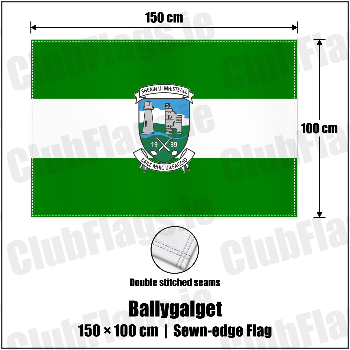 Ballygalget 100cm x 150cm Flag (sewn on the edges) with the club crest and colours, Down GAA - ClubFlags.ie