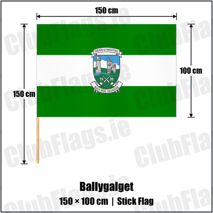 Ballygalget 100cm x 150cm Stick Flag with the club crest and colours, Down GAA - ClubFlags.ie
