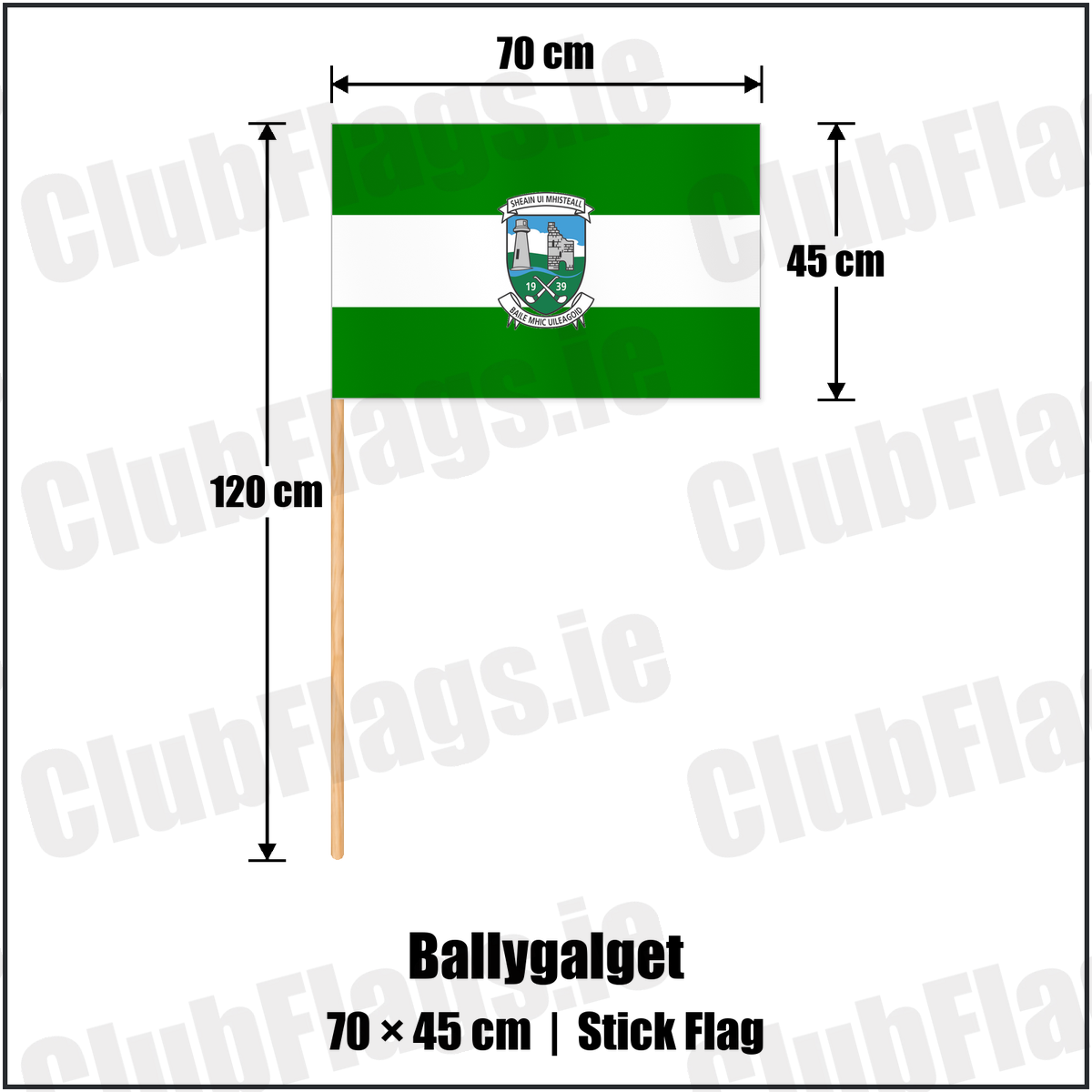 Ballygalget 45cm x 70cm Stick Flag with the club crest and colours, Down GAA - ClubFlags.ie