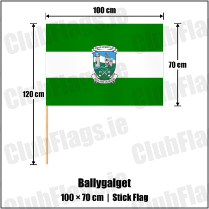 Ballygalget 70cm x 100cm Stick Flag with the club crest and colours, Down GAA - ClubFlags.ie