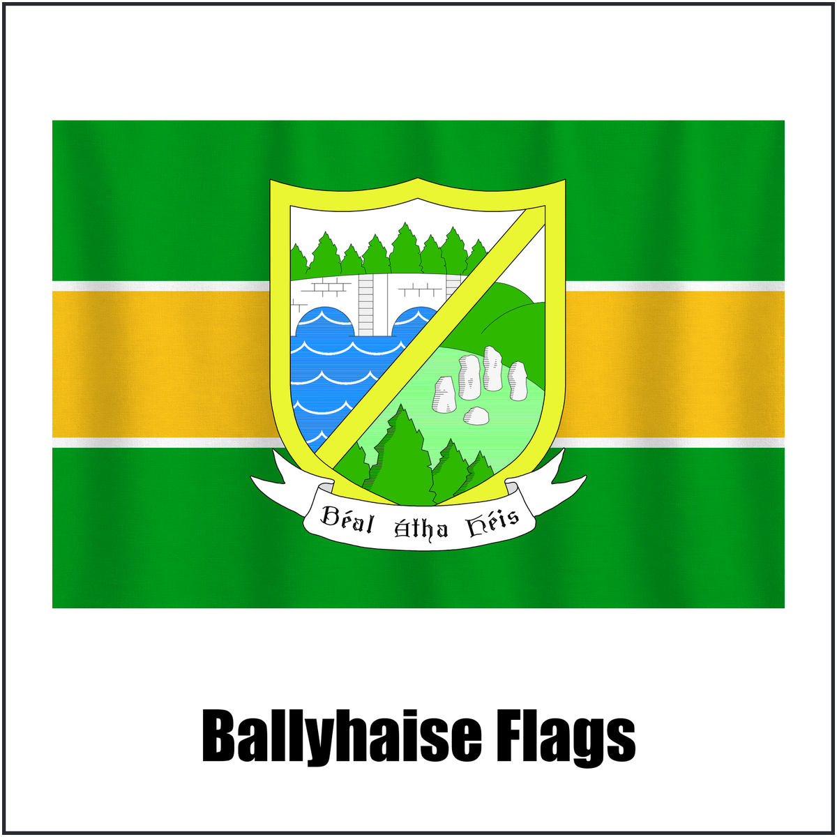 Ballyhaise Flags, featuring the club crest and green and gold colours; County Cavan GAA. ClubFlags.ie.