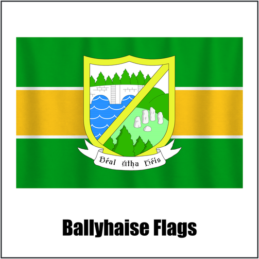 Ballyhaise Flags, featuring the club crest and green and gold colours; County Cavan GAA. ClubFlags.ie.