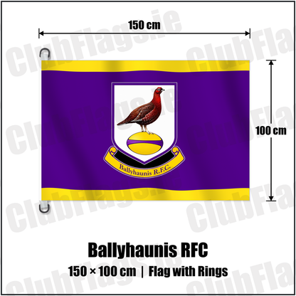Ballyhaunis RFC 150cm x 100cm Flag Pole Flag with Rings with the club crest and colours, Mayo Rugby - ClubFlags.ie