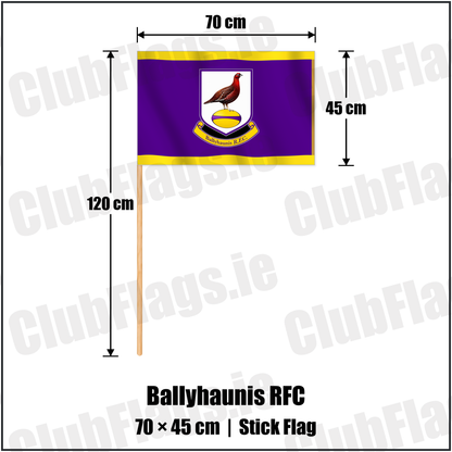 Ballyhaunis RFC 45cm x 70cm Stick Flag with the club crest and colours, Mayo Rugby - ClubFlags.ie
