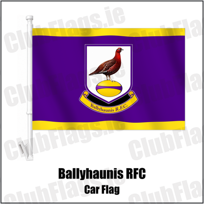Ballyhaunis RFC Car Flag with the club crest and colours, Mayo Rugby - ClubFlags.ie