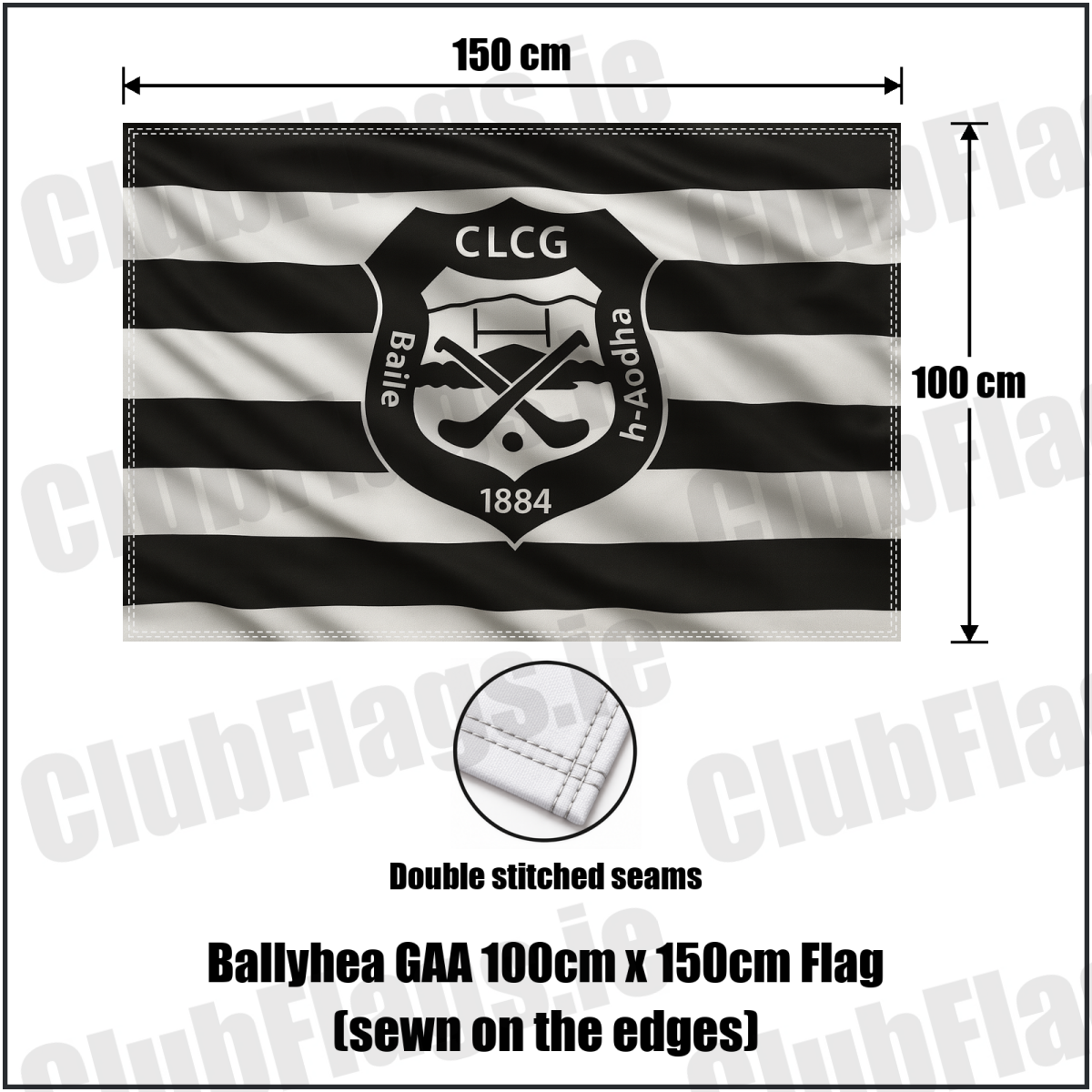 Ballyhea GAA 100cm x 150cm Flag (sewn on the edges) - ClubFlags.ie