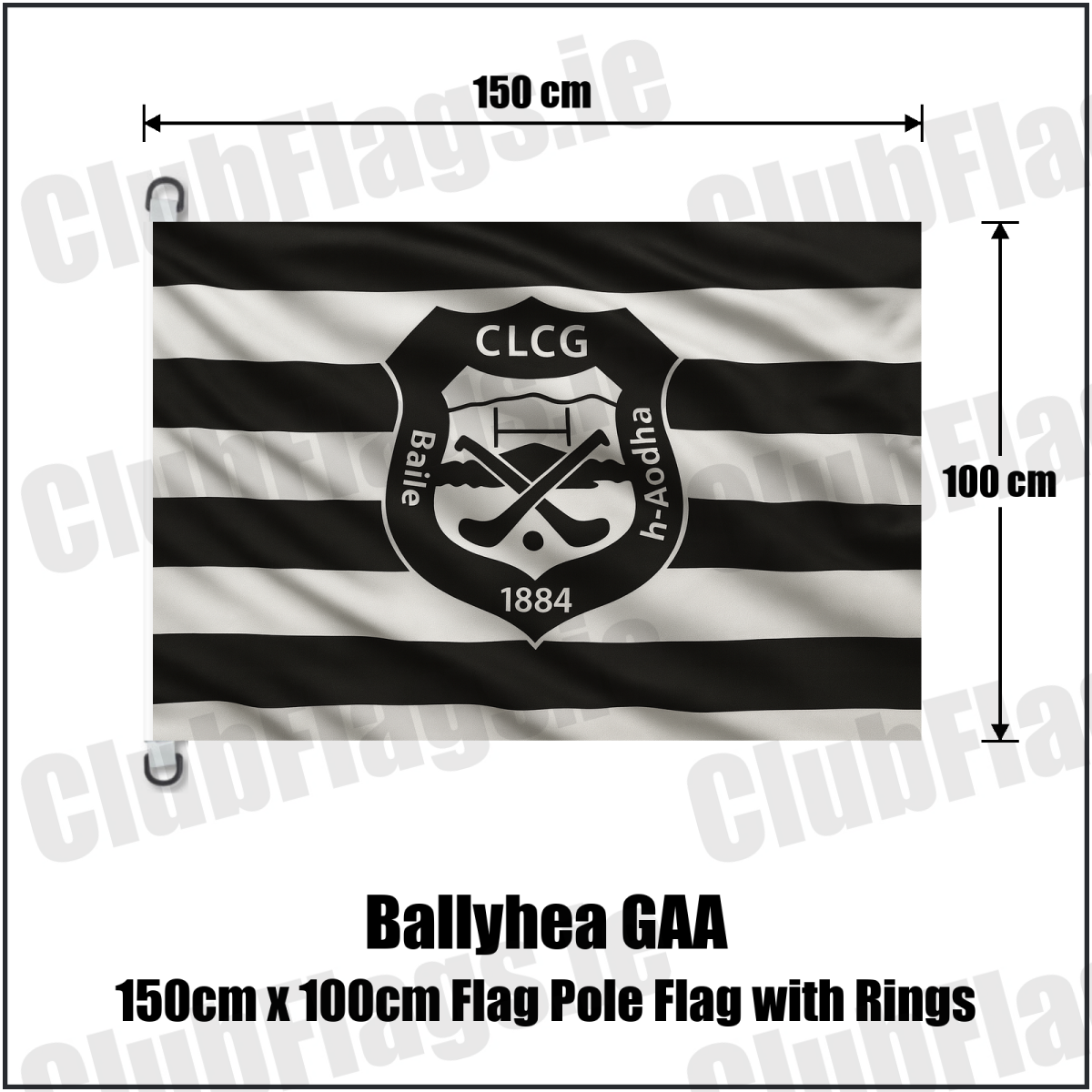 Ballyhea GAA 150cm x 100cm Flag Pole Flag with Rings - ClubFlags.ie