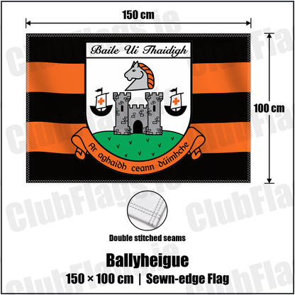 Ballyheigue 100cm x 150cm Flag (sewn on the edges) with the verified club crest and colours, Kerry GAA - ClubFlags.ie