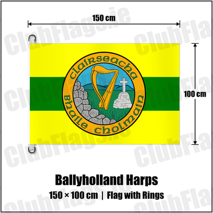 Ballyholland Harps 150cm x 100cm Flag Pole Flag with Rings with the club crest and colours, Down GAA - ClubFlags.ie