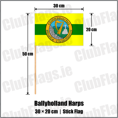 Ballyholland Harps 20cm x 30cm Stick Flag with the club crest and colours, Down GAA - ClubFlags.ie