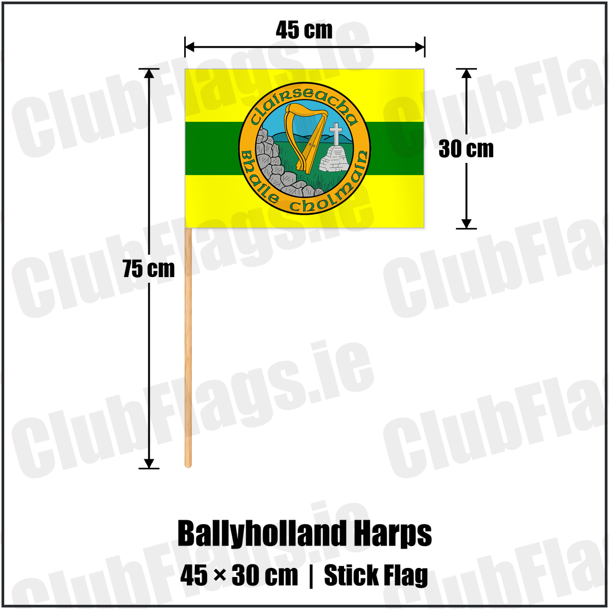 Ballyholland Harps 30cm x 45cm Stick Flag with the club crest and colours, Down GAA - ClubFlags.ie