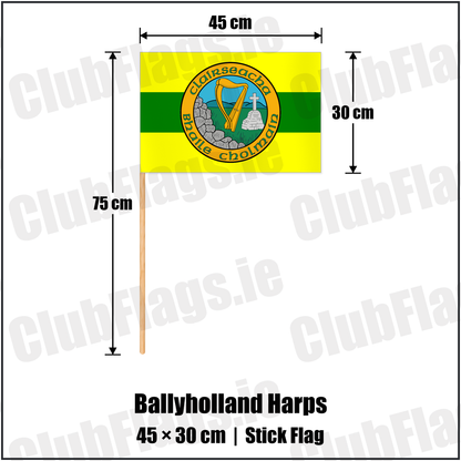 Ballyholland Harps 30cm x 45cm Stick Flag with the club crest and colours, Down GAA - ClubFlags.ie