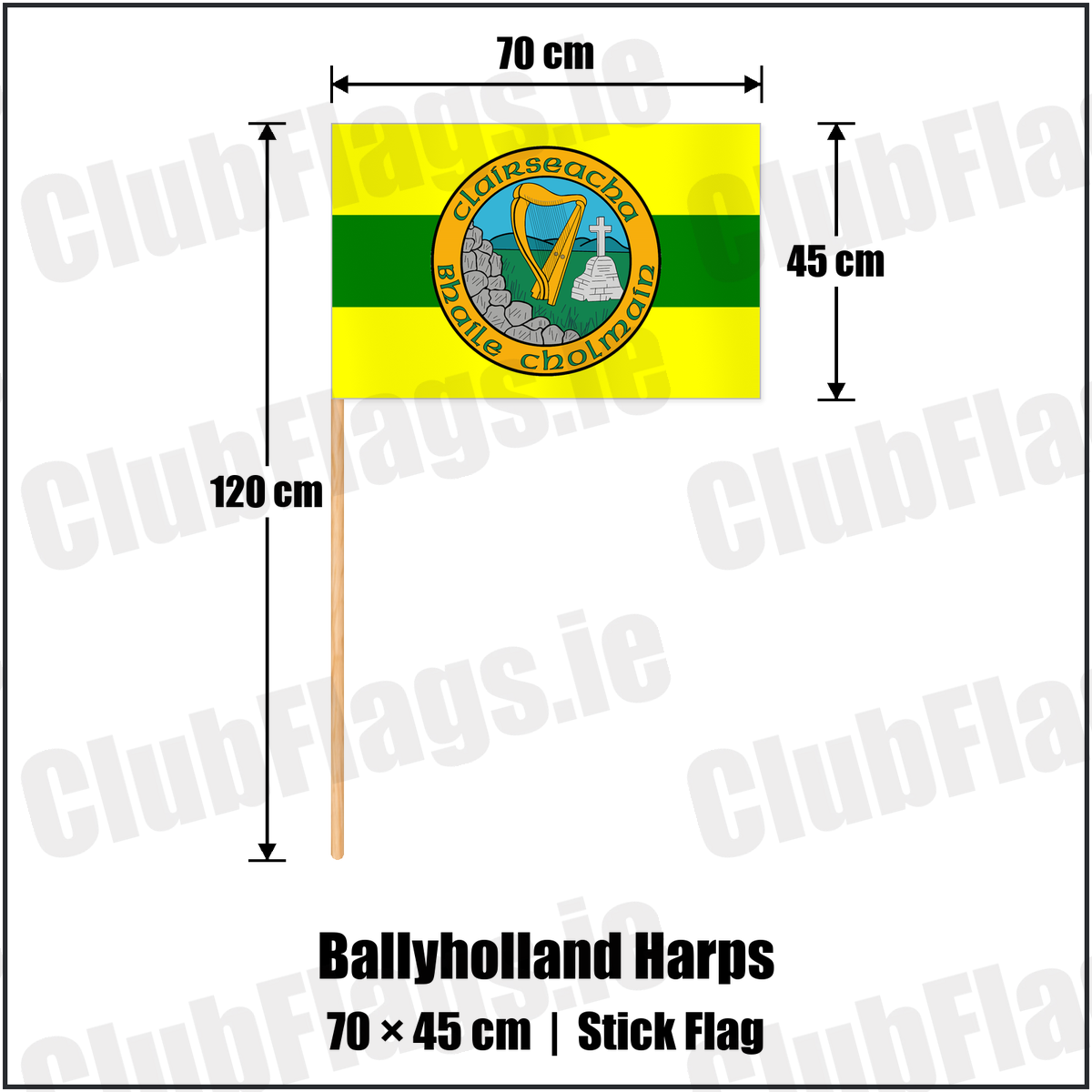 Ballyholland Harps 45cm x 70cm Stick Flag with the club crest and colours, Down GAA - ClubFlags.ie
