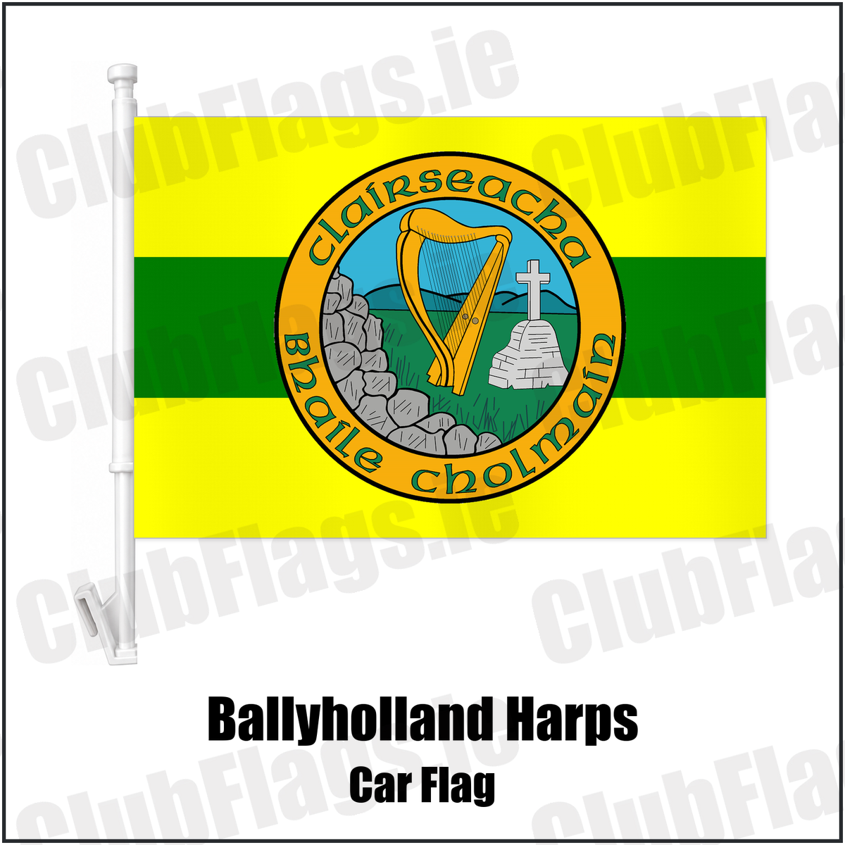 Ballyholland Harps Car Flag with the club crest and colours, Down GAA - ClubFlags.ie