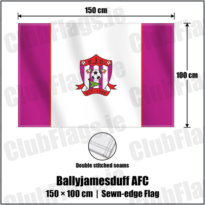 Ballyjamesduff AFC 100cm x 150cm Flag (sewn on the edges) with the club crest and colours, Cavan Football - ClubFlags.ie