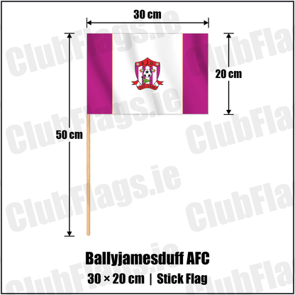 Ballyjamesduff AFC 20cm x 30cm Stick Flag with the club crest and colours, Cavan Football - ClubFlags.ie