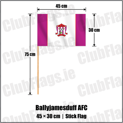 Ballyjamesduff AFC 30cm x 45cm Stick Flag with the club crest and colours, Cavan Football - ClubFlags.ie