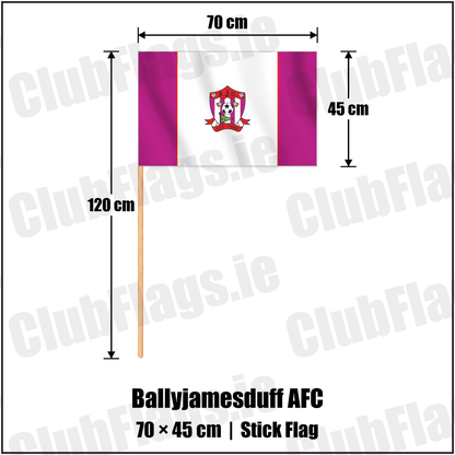 Ballyjamesduff AFC 45cm x 70cm Stick Flag with the club crest and colours, Cavan Football - ClubFlags.ie