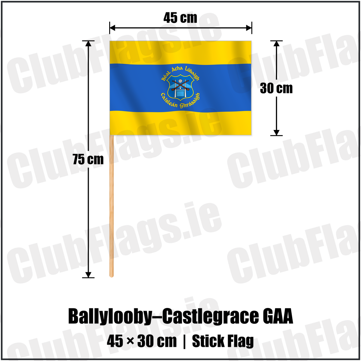 Ballylooby–Castlegrace GAA 30cm x 45cm Stick Flag with the verified club crest and colours, Tipperary GAA - ClubFlags.ie