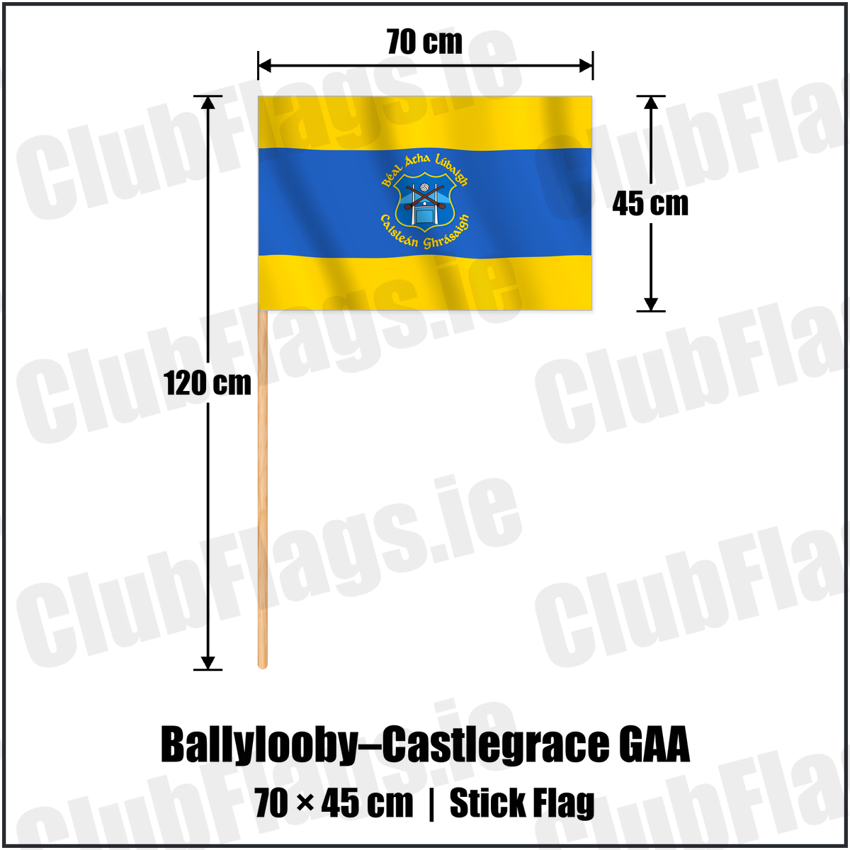 Ballylooby–Castlegrace GAA 45cm x 70cm Stick Flag with the verified club crest and colours, Tipperary GAA - ClubFlags.ie