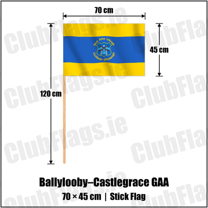 Ballylooby–Castlegrace GAA 45cm x 70cm Stick Flag with the verified club crest and colours, Tipperary GAA - ClubFlags.ie