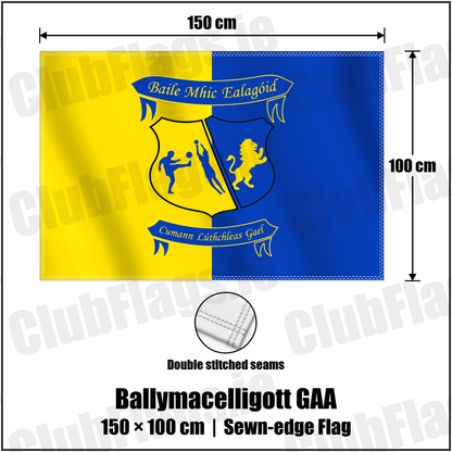 Ballymacelligott GAA 100cm x 150cm Flag (sewn on the edges) with the verified club crest and colours, Kerry GAA - ClubFlags.ie
