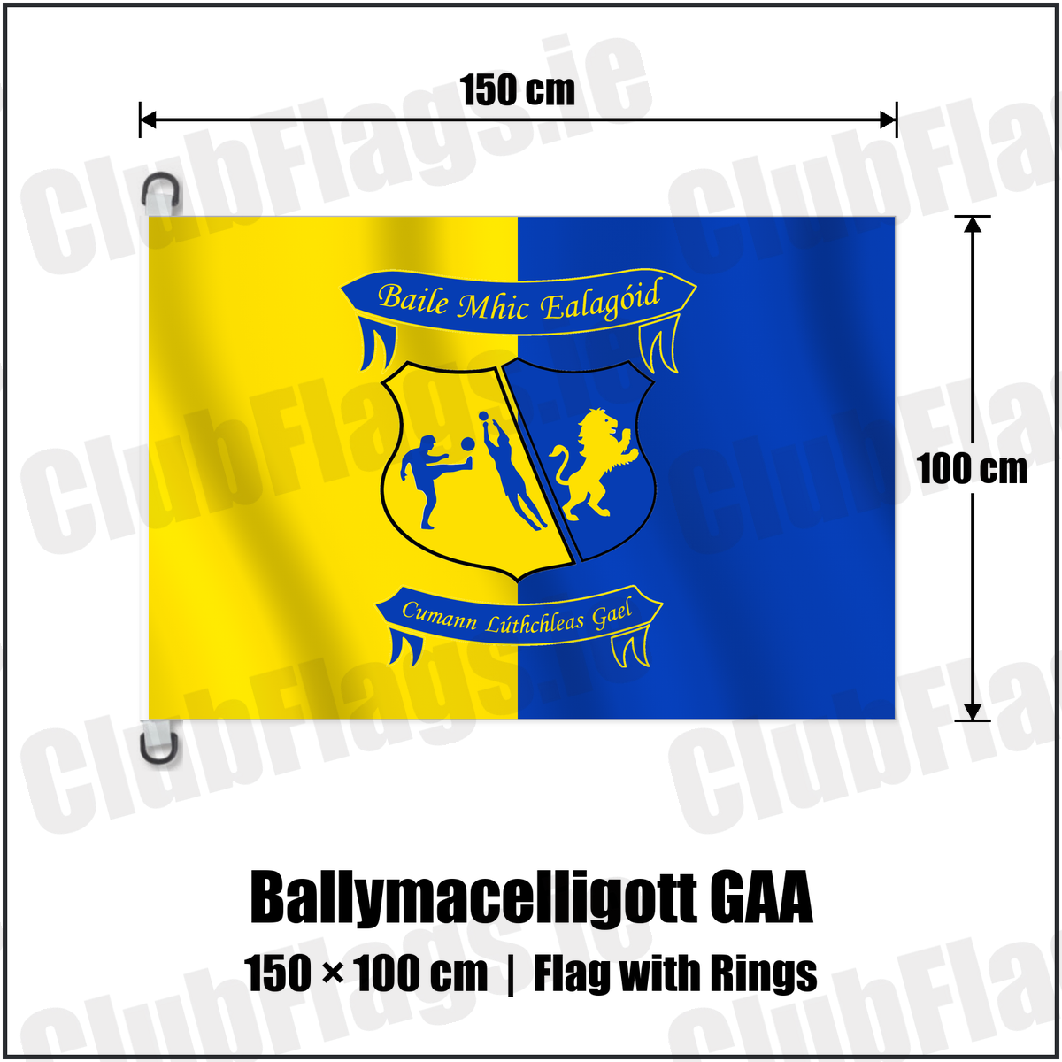 Ballymacelligott GAA 150cm x 100cm Flag Pole Flag with Rings with the verified club crest and colours, Kerry GAA - ClubFlags.ie