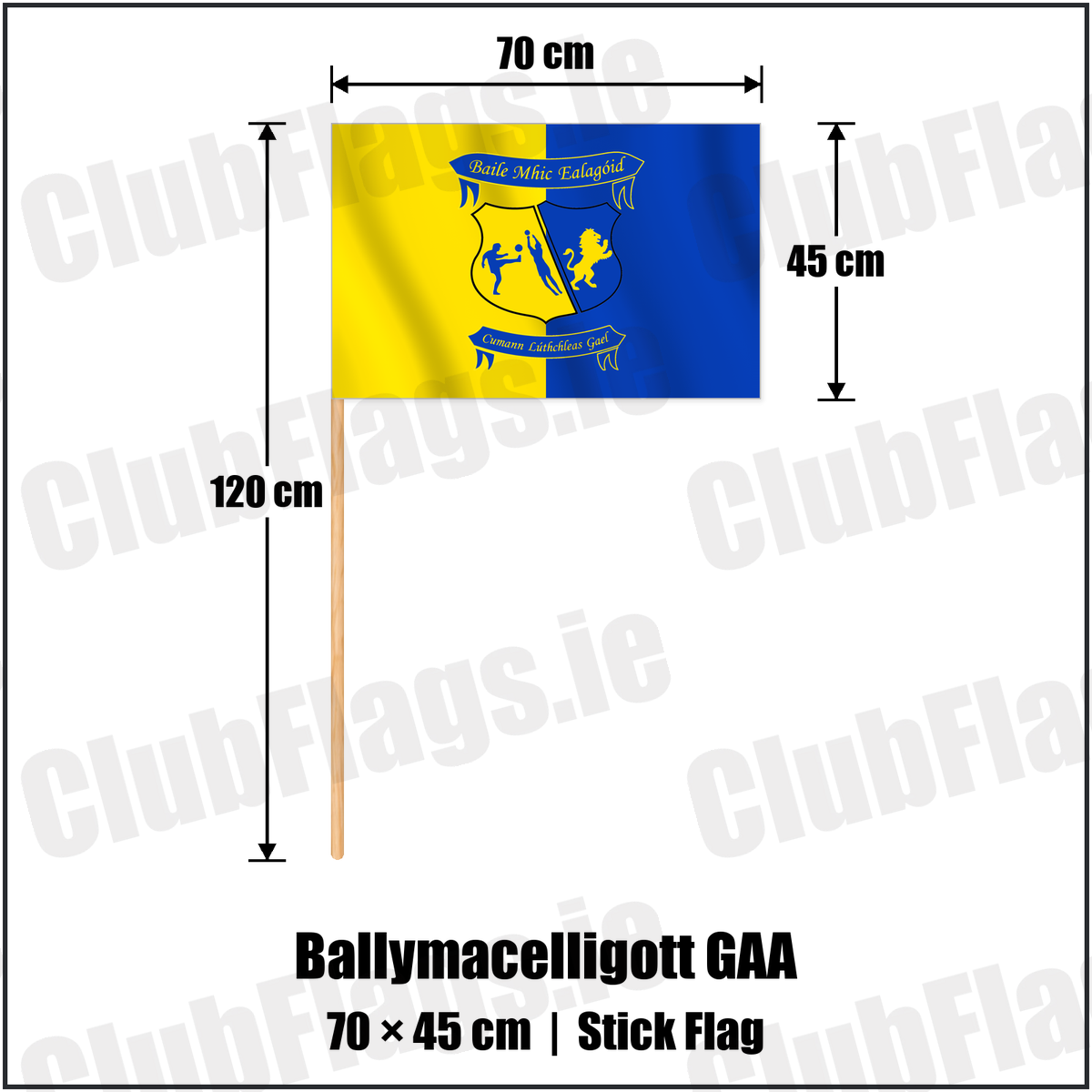 Ballymacelligott GAA 45cm x 70cm Stick Flag with the verified club crest and colours, Kerry GAA - ClubFlags.ie