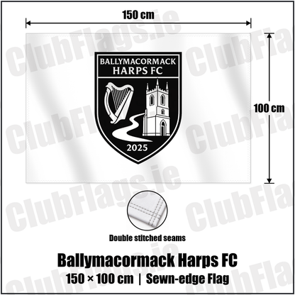 Ballymacormack Harps FC 100cm x 150cm Flag (sewn on the edges) with the club crest and colours, Longford Football - ClubFlags.ie