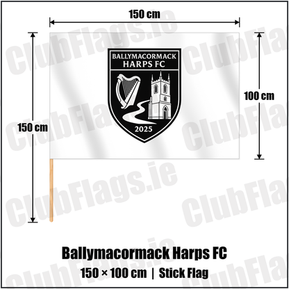 Ballymacormack Harps FC 100cm x 150cm Stick Flag with the club crest and colours, Longford Football - ClubFlags.ie
