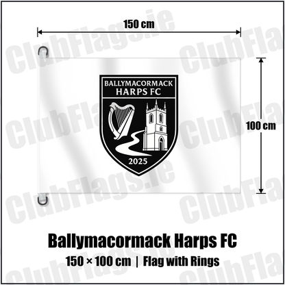 Ballymacormack Harps FC 150cm x 100cm Flag Pole Flag with Rings with the club crest and colours, Longford Football - ClubFlags.ie
