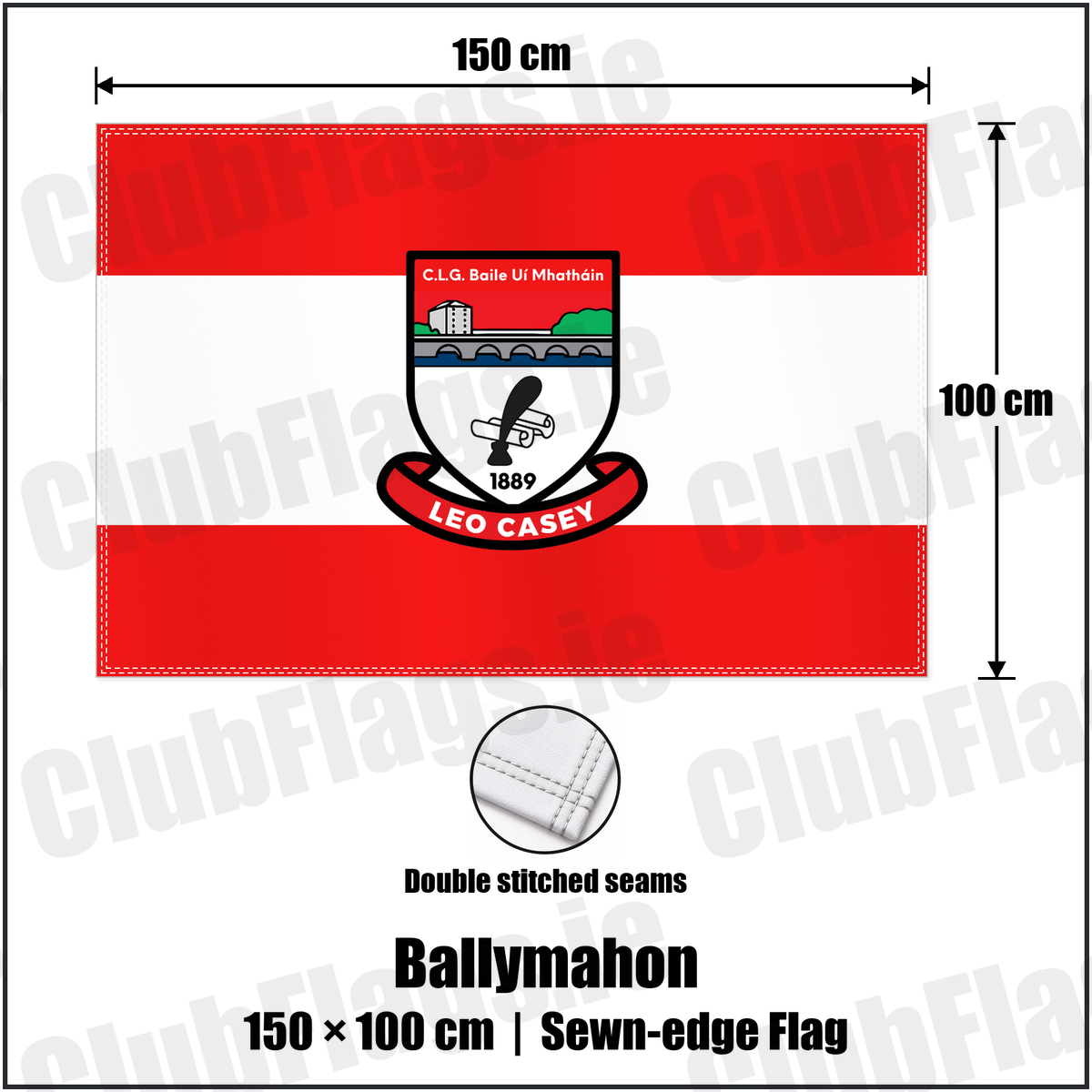 Ballymahon 100cm x 150cm Flag (sewn on the edges) with the club crest and colours, Longford GAA - ClubFlags.ie