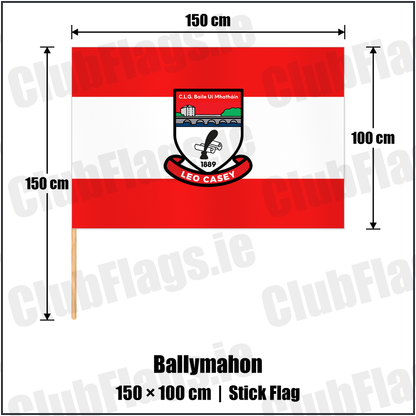 Ballymahon 100cm x 150cm Stick Flag with the club crest and colours, Longford GAA - ClubFlags.ie